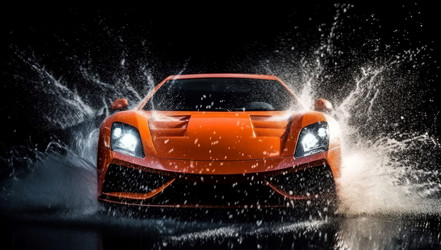 Брызги воды из спортивного автомобиля. Спортивная шина. Генерировать искусственный интеллект - yliv