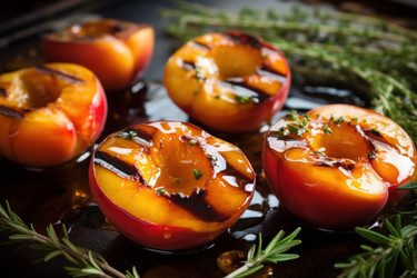Блюдо с персиками на гриле. Вкусный гриль. Генерировать искусственный интеллект - yliv
