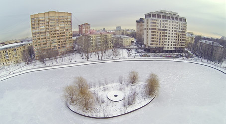 маленький островок на егерском пруду в зимний пасмурный день в москве, - paha_l