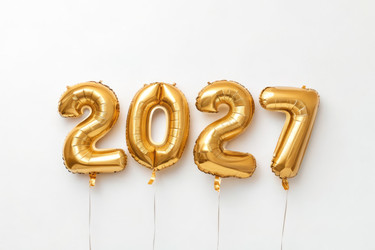 золотые воздушные шары, празднующие наступление 2027 года во время радостного события - RomanZ