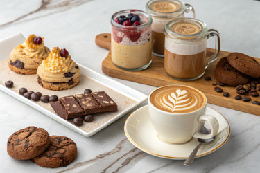 Delicious Desserts and Coffee Served at a Cozy Café Table - RomanZ