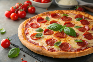 вкуснейшая пицца пепперони со свежим базиликом и помидорами черри - RomanZ