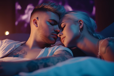Любовная постель молодой пары. Двое взрослых. Генерировать искусственный интеллект - yliv