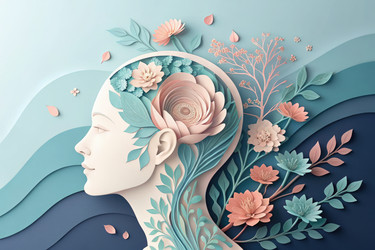 Креативный рисунок из бумаги, изображающий безмятежный женский профиль в окружении цветов - RomanZ