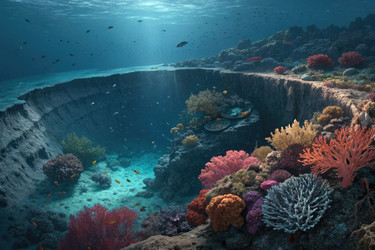Яркий подводный коралловый риф с разнообразной морской флорой и фауной при дневном свете - RomanZ