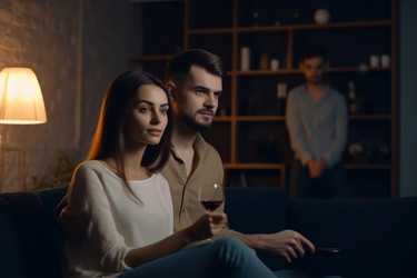 Женщина с мужчиной смотрят телевизор. Генерировать искусственный интеллект - yliv