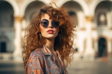 Портрет молодой женщины модный look. Наряд платье. Генерировать искусственный интеллект - yliv