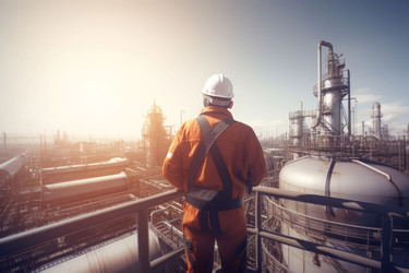 Рабочий нефтеперерабатывающего завода. Промышленная труба. Генерировать искусственный интеллект - yliv