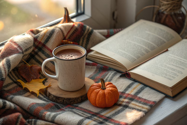 Теплые осенние флюиды с кофе, книгой и уютной обстановкой у окна - RomanZ