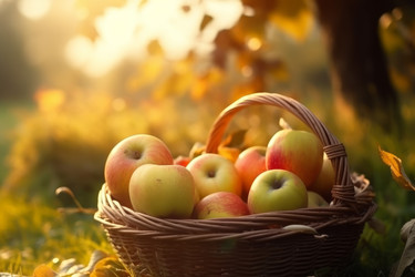 Корзина яблок свежих. Урожай продуктов питания. Создать ИИ - yliv