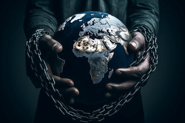 Глобус мира в цепных руках. Генерация ИИ - yliv