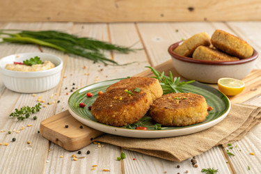 Вкусные домашние вегетарианские котлеты, подаваемые с соусами и зеленью - RomanZ