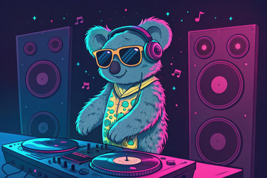 Ди-джей Koala выступает в оживленном ночном клубе с яркими огнями и музыкой - RomanZ