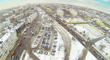 ивантеевская улица зимним днем в москве, россия. вид с высоты птичьего полета - paha_l