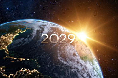 земля, видимая из космоса, с 2029 годом, написанным над новым рассветом - RomanZ