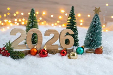 Праздничный декор на Новый год 2026: Деревянные цифры и орнаменты на снегу - RomanZ