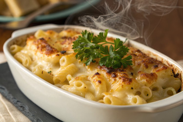 вкусные запеченные макароны с сыром, от которых поднимается пар - RomanZ