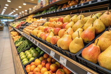 Свежие фрукты, выставленные в продуктовом магазине во время послеобеденного шоппинга - RomanZ