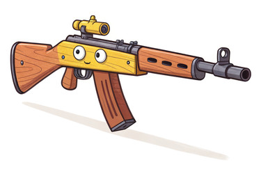 Иллюстрация в мультяшном стиле, изображающая игривую винтовку с дружелюбным лицом - RomanZ
