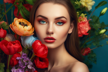 женщина красит цветы. ухаживайте за лицом. генеративный контент - yliv