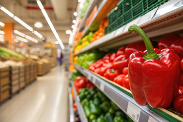 Красочная витрина со свежими овощами в продуктовом магазине в дневное время - RomanZ