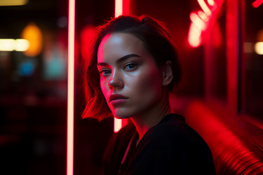 Женщина, красный неоновый кафе. Создать ИИ - yliv