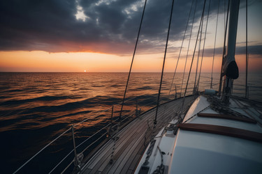 Круиз на парусной лодке по морю на закате. Генерировать искусственный интеллект - yliv