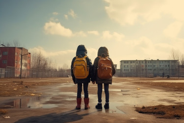 Школьные сумки маленьких друзей в безопасности. Семья свободы. Генерировать искусственный интеллект - yliv