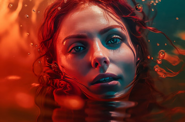 лицо женщины в красной воде. морская романтика. генеративный контент - yliv