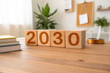 Деревянные блоки с изображением 2030 года на современном рабочем столе - RomanZ