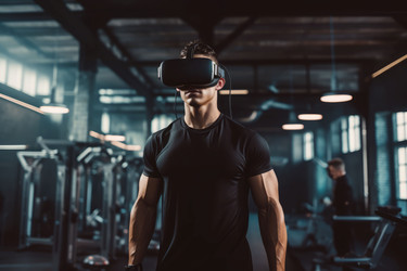 Человек тренируется в vr-стекле в современном тренажерном зале. Генерировать искусственный интеллект - yliv