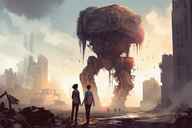 Пара роботов scifi-машин. "Ман Сити". Генерировать искусственный интеллект - yliv