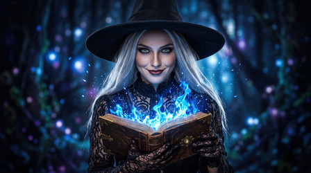 женщина с волшебной книгой горящих заклинаний - artshock