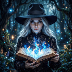 женщина с волшебной книгой горящих заклинаний - artshock
