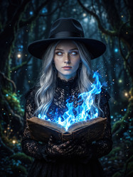 женщина с волшебной книгой горящих заклинаний - artshock