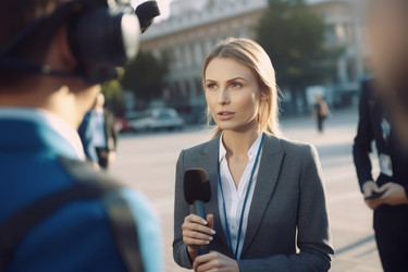 Женщина-политик берет интервью у бизнеса. Генерировать искусственный интеллект - yliv