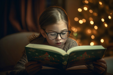 Девочка в очках читает книгу. Генерация ИИ - yliv
