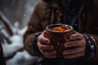 Глинтвейн зимой руки напитки. Люди природа. Генерация ИИ - yliv