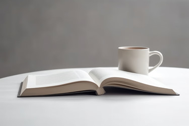 напиток из чашки с открытой книгой. генеративный контент - yliv