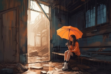 Девушка с зонтиком, брошенным дождем. Вечер молодой. Генерировать искусственный интеллект - yliv