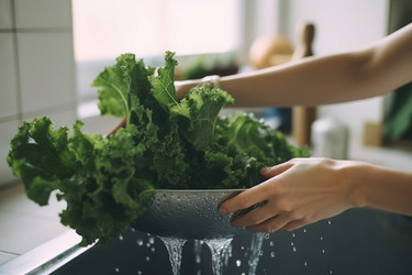 женщина моет капусту. готовьте еду из экологически чистых морепродуктов. генеративный контент - yliv