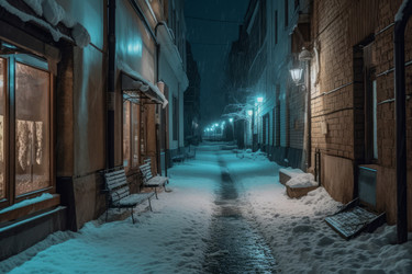 Зимняя заснеженная городская улица. Холодная зима. Генерировать искусственный интеллект - yliv