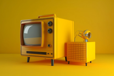 Винтажная желтая рамка для телевизора. Объект телевидения. Генерировать искусственный интеллект - yliv