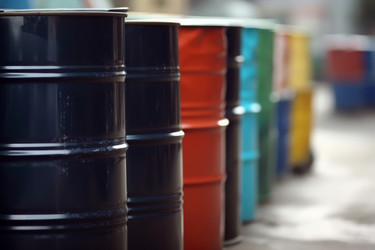 Металлический ряд нефтяных бочек. Экологическая опасность. Генерировать искусственный интеллект - yliv