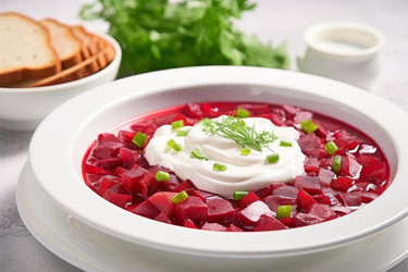тарелка вкусного борща со сметаной. генеративный контент - yliv