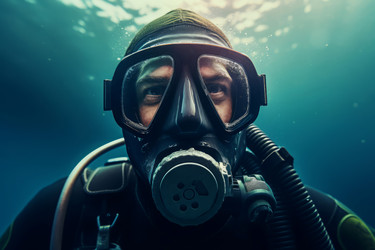 Снаряжение для подводного плавания с маской. Морские приключения в океане и изучение подводного мира. Генерировать искусственный интеллект - yliv