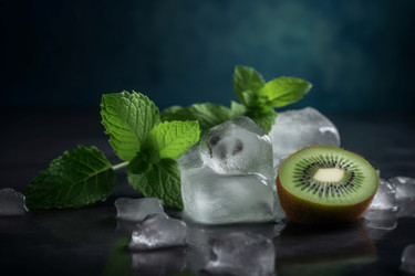 Фон из кубиков льда с фруктами киви. Коктейль из натуральной вкусной еды. Генерировать искусственный интеллект - yliv