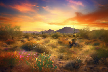 Sunset desert cactuses. Cacti nature. Generate Ai - yliv