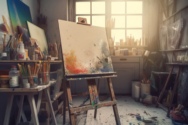 Нарисуйте художественную комнату paint при утреннем свете. Генерировать искусственный интеллект - yliv