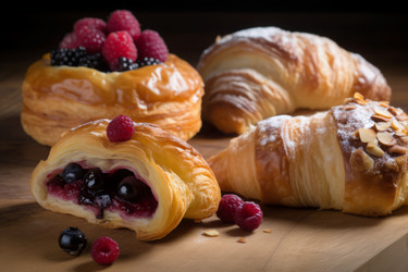 Пекарня с ягодами Viennoiserie. Вкусный сладкий десерт на утреннем завтраке. Генерация ИИ - yliv
